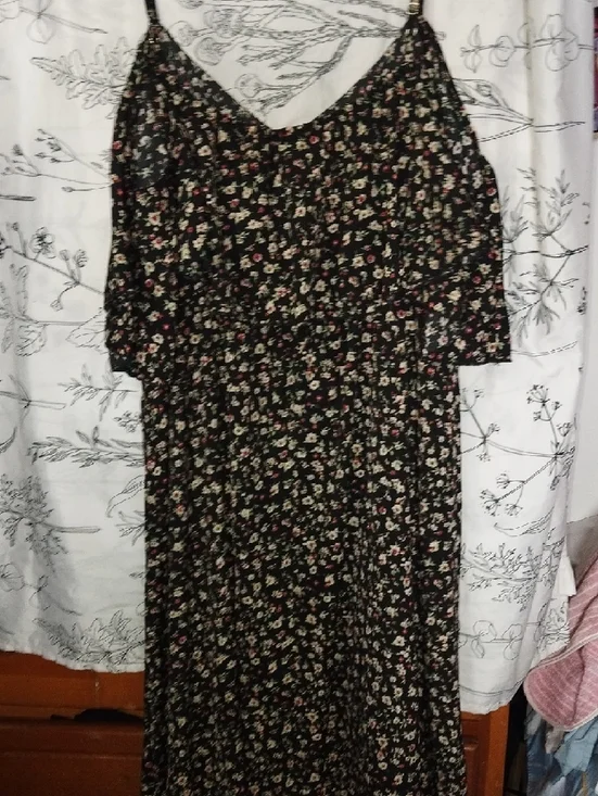 Black Floral Ruffle Mini Dress with Spaghetti Straps - Picture 3 of 5